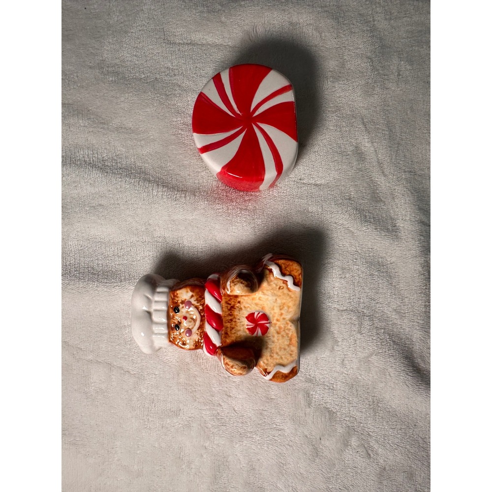 Christmas Gingerbread Man and Peppermint Salt and Pepper Shaker Set  Holiday